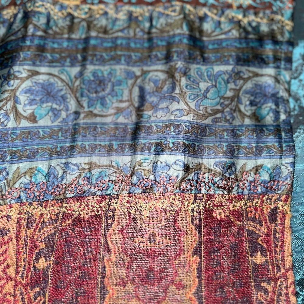 Coldwater Creek Teal Patchwork Silk Vest Womens Large Boho Western Artsy - Picture 4 of 6
